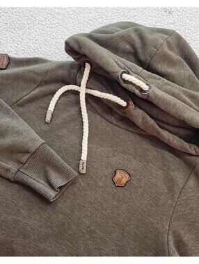 Naketano Brave New World Chunky Pullover Hoodie Olive Green Size Medium Cotton